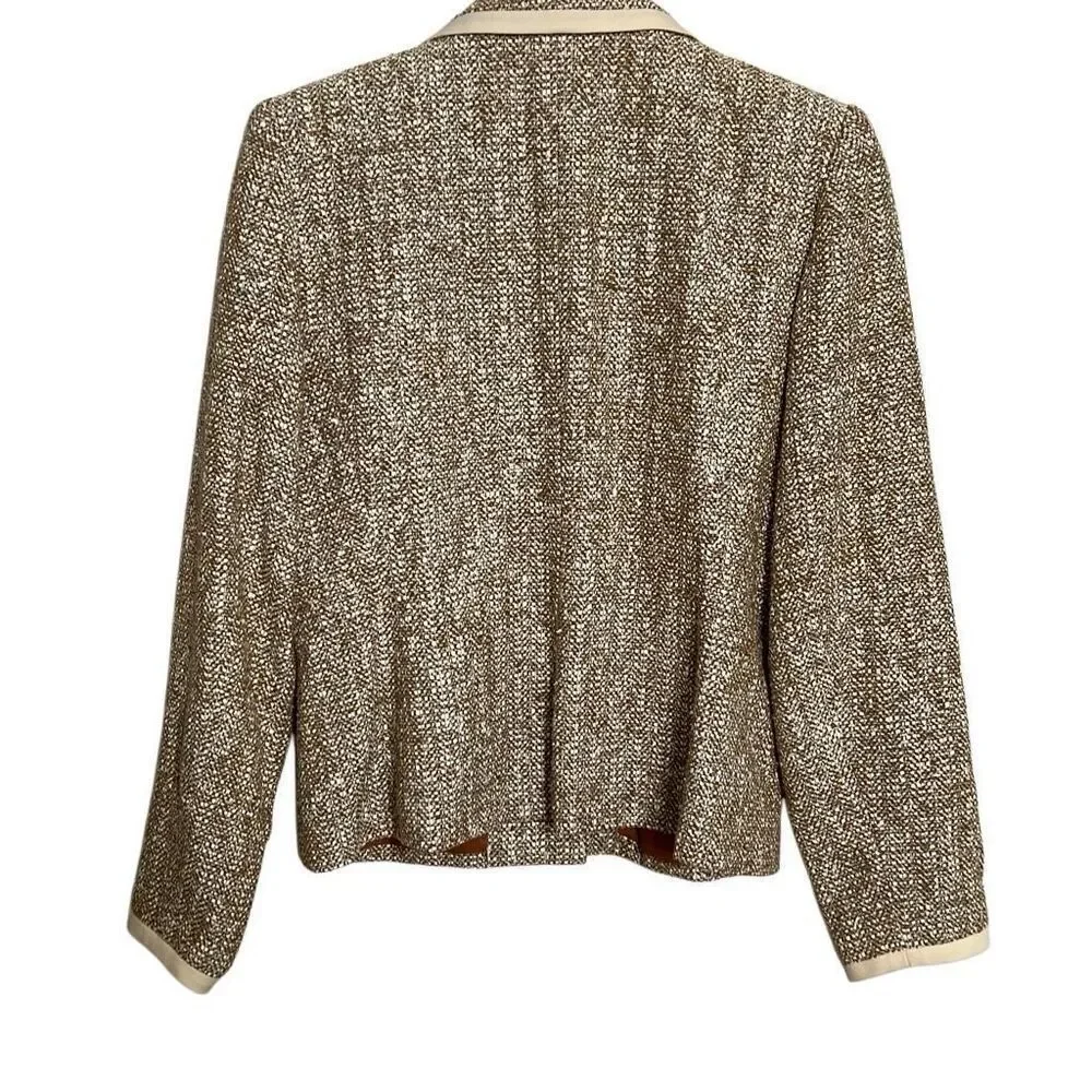 Bigio Collection Tweed Two Button Notch Lapel Fully Lined Blazer Tan‎ Size 8